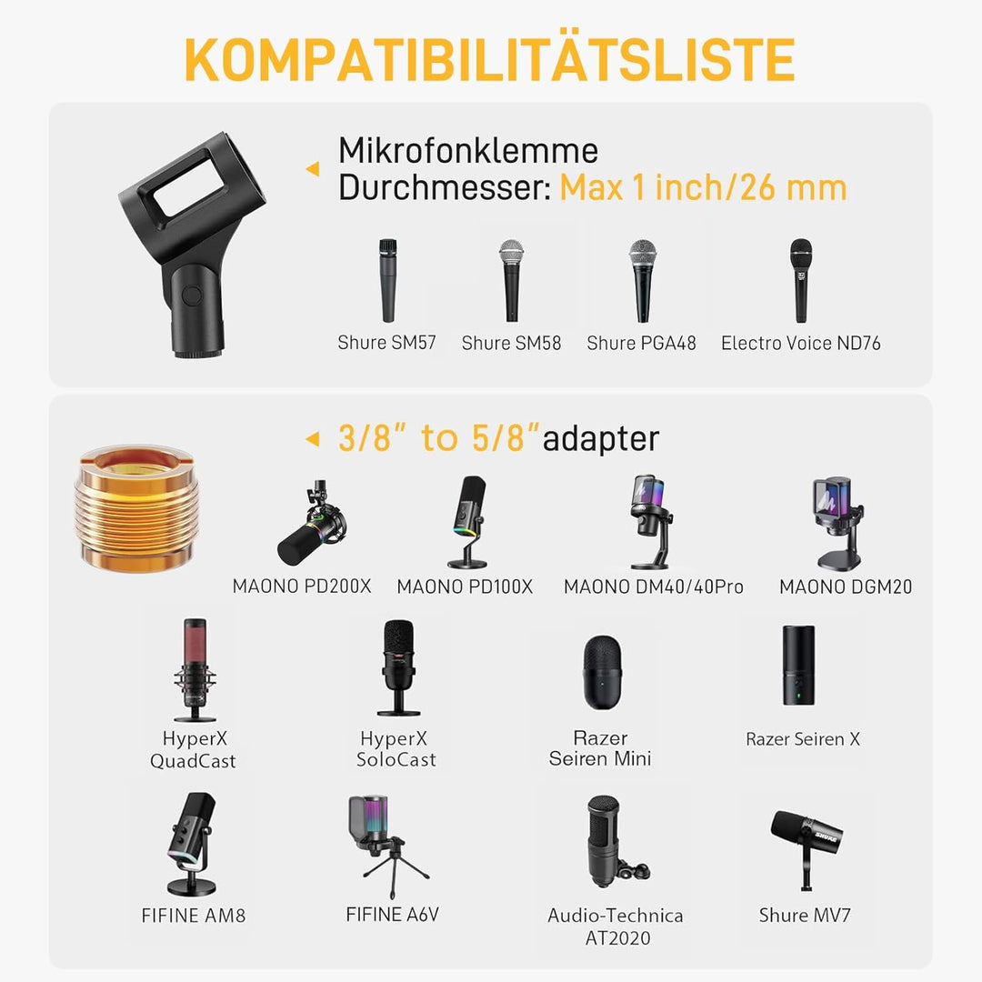 Maono Mikrofon arm, Verstellbarer Mikrofonständer für Podcast, Gaming, Streaming & Aufnahmen – inkl.