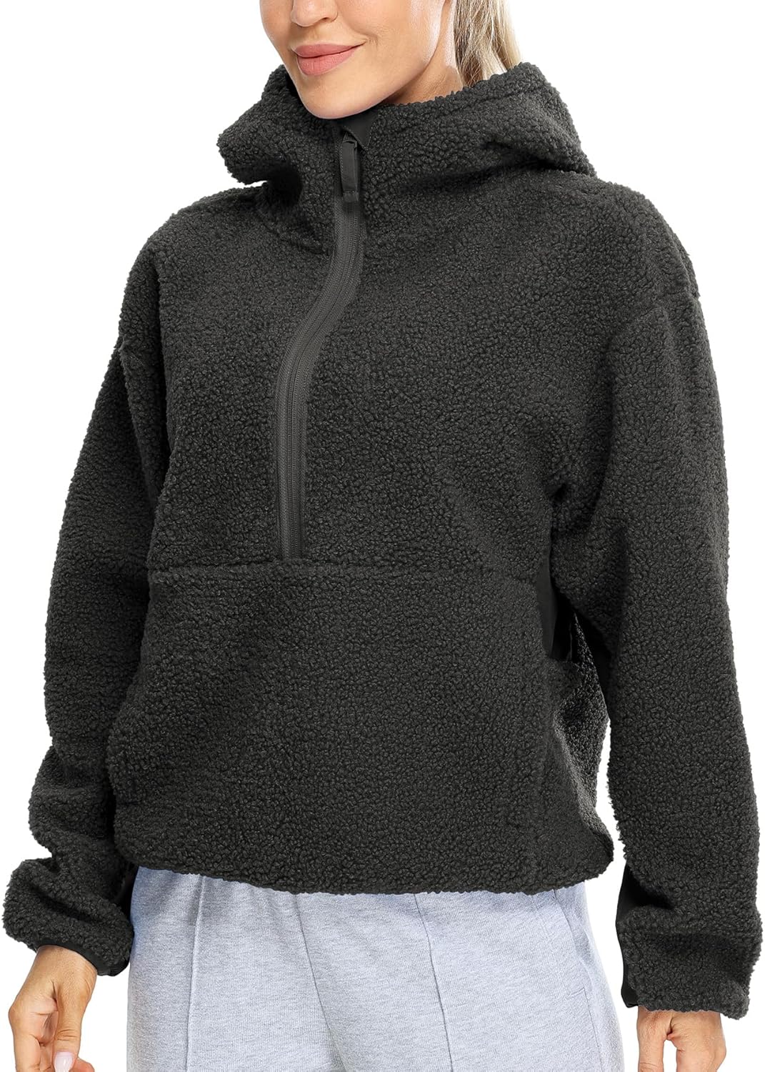 icyzone Damen Teddy Fleece Hoodie Sherpa Kapuzenpullover Herbst Winter Warm Pullover Casual Sweatshi