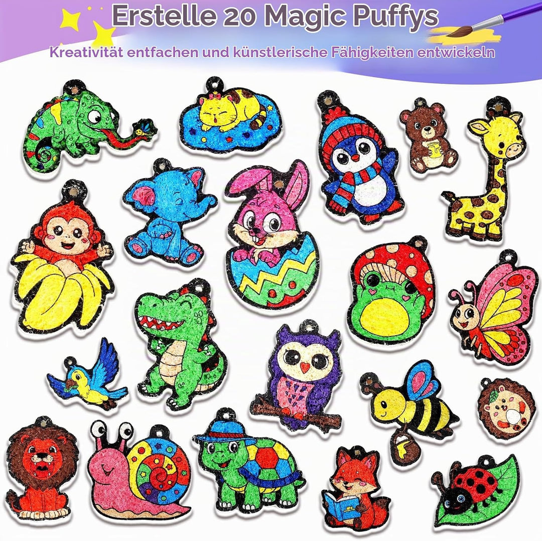 Zefy Bastelset Kinder 4-12 Jahre, 20 Stück Leuchtende 3D Aqua Puffy | DIY Kreativ Basteln Magic Foam