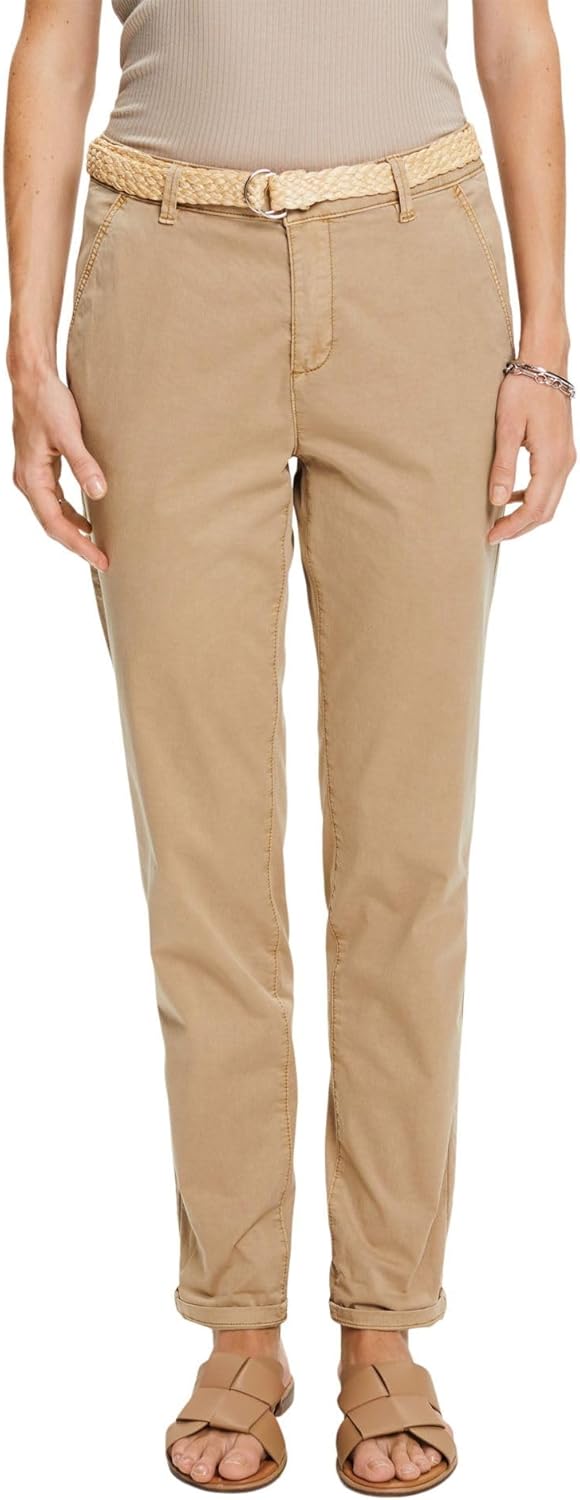 ESPRIT Chinohose mit Gürtel 32W / 34L Taupe, 32W / 34L Taupe