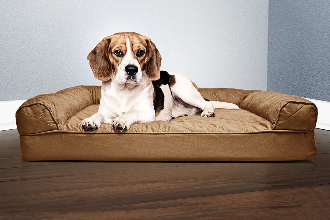 Furhaven Medium Orthopedic Dog Bed Quilted Sofa-Style w/Removable Washable Cover - Toasted Brown, Me