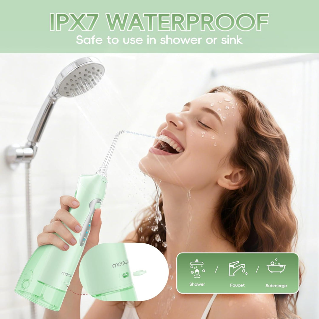 Mornwell Munddusche Kabellos für Zähne Tragbar Oral Irrigator Elektrische Zahnreiniger 300ML 3 Modi