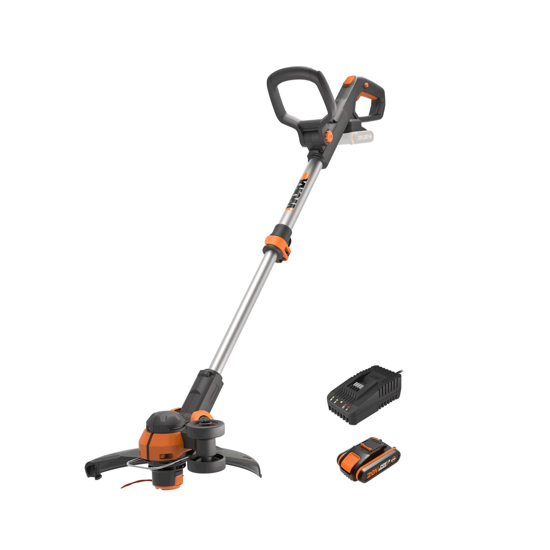 WORX 18V Akku Rasentrimmer, 2-in-1 Rasentrimmer mit 90° drehbarer Trimmerkopf, 30cm Schnittdurchmess