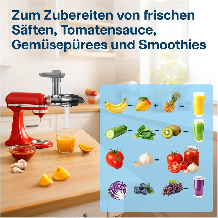 Entsafter Aufsatz für KitchenAid Standmixer von MMOBIEL – Slow Juicer Kaltentsafter & Frucht- und Ge