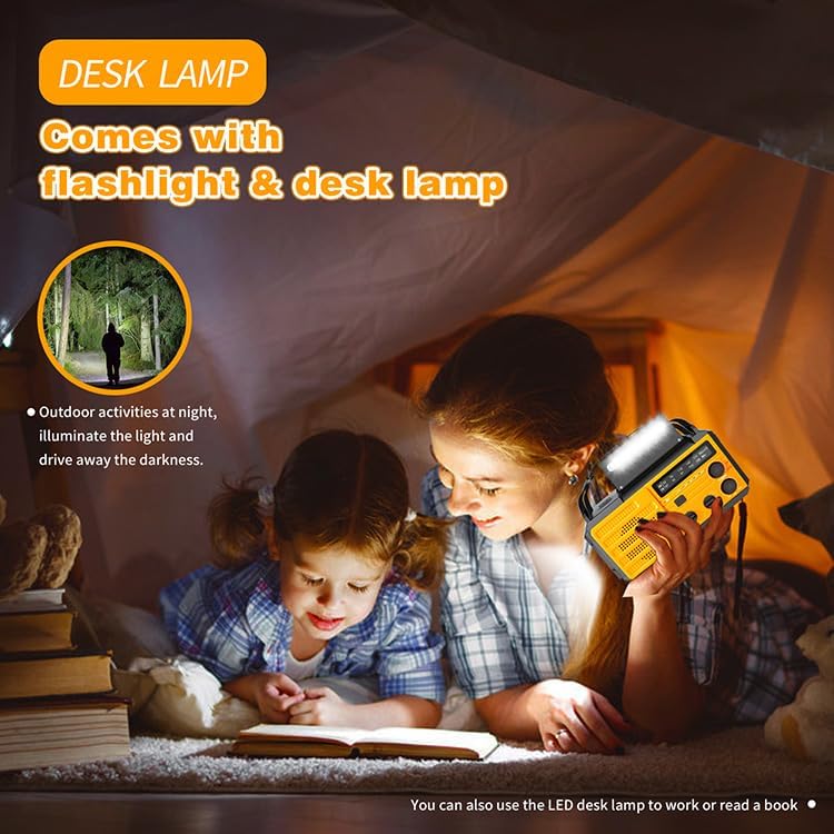 Solar Kurbelradio AM/FM Solar Radio Tragbar Notfallradio mit 8000mAh Wiederaufladbare Batterie, Led