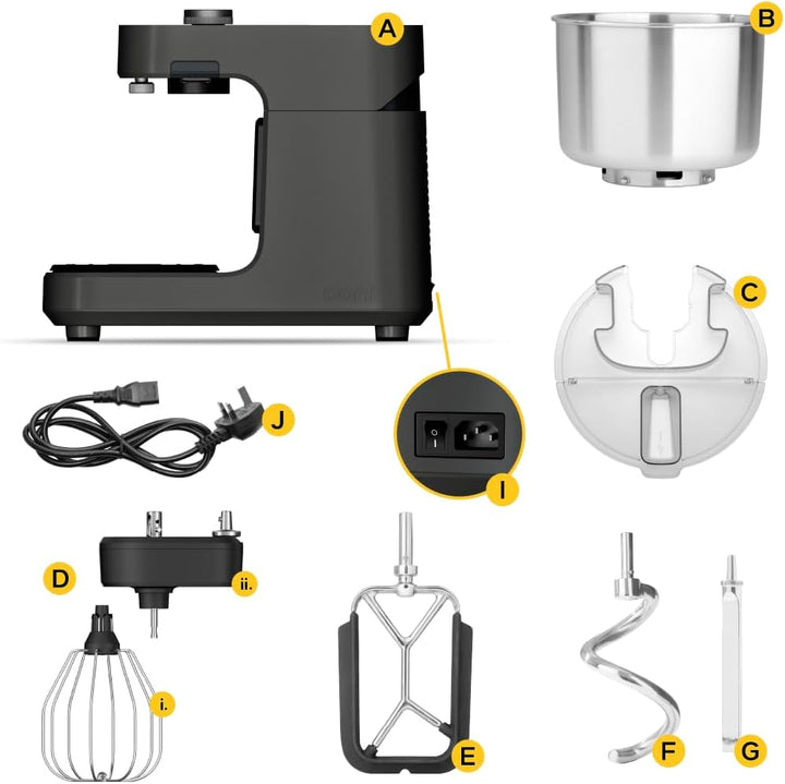 Ooni Halo Pro Professioneller Spiralmixer – 7,3-Liter-Küchenmaschine und Küchenmaschine mit Zubehör,