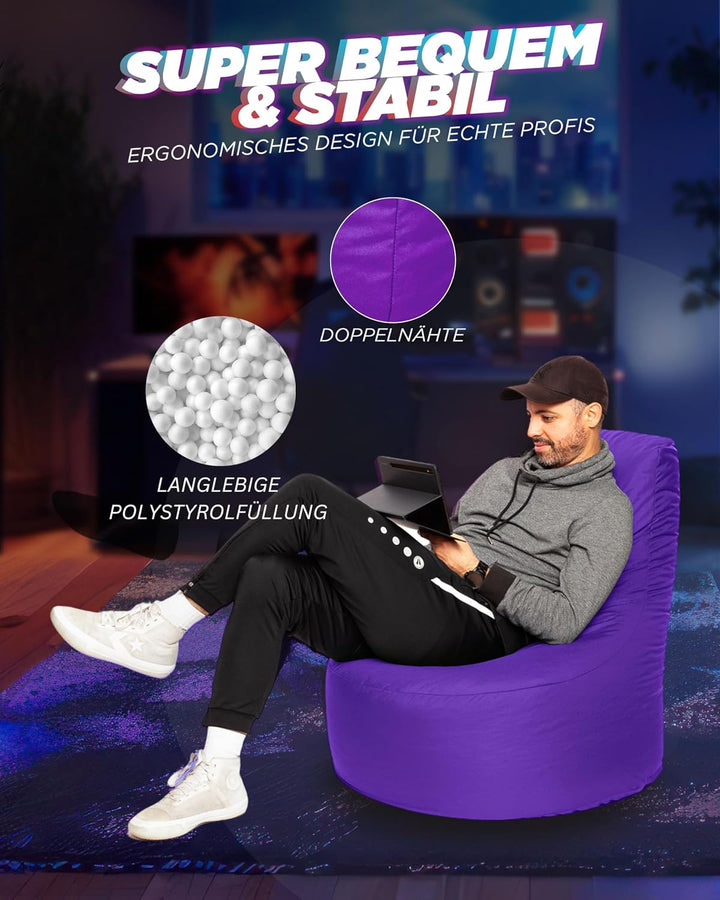 PATCH HOME Gamer Sessel mit Reissverschluss Lounge Kissen Sitzsack Sitzkissen Bean Bag In & Outdoor