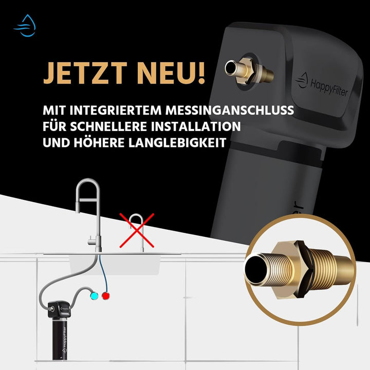 HappyFilter Kalk Wasserfilter 2 | kein separater Wasserhahn nötig | nachhaltiges Design | keine verk
