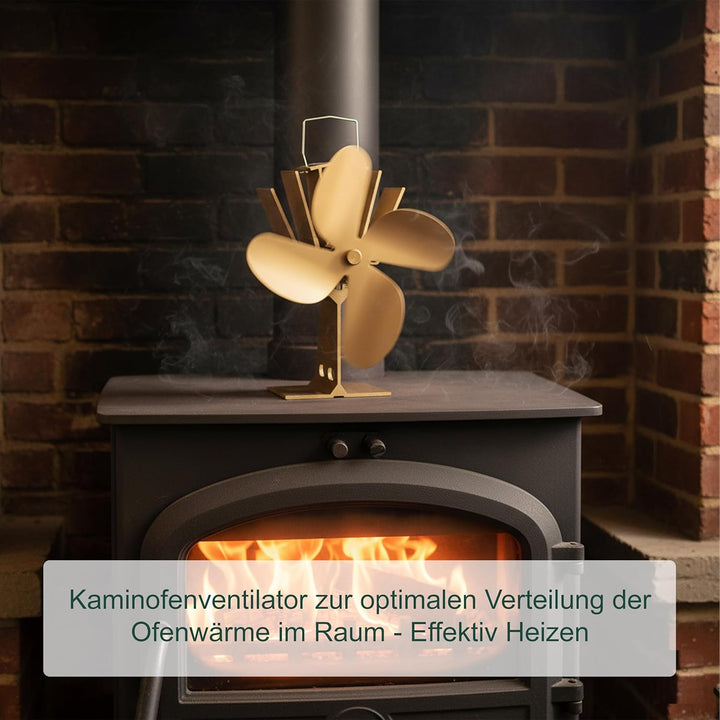 Relaxdays Ofenventilator ohne Strom, geräuscharm, für Kamin & Ofen, hitzebetrieben, 4 Blätter, Kamin