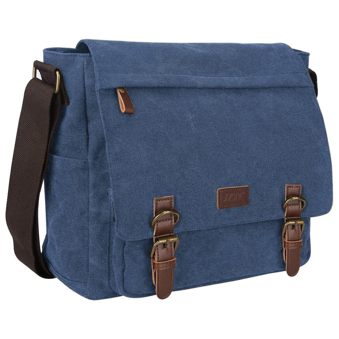S-ZONE Herren Umhängetasche 15,6 Inch Grosse Vintage Canvas Messenger Bag Aktenktasche Schultertasch