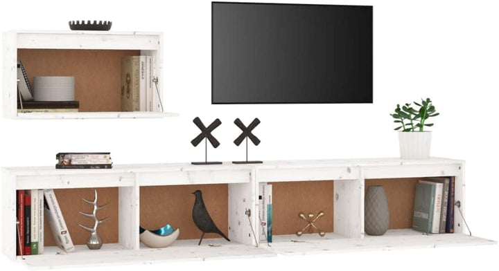 homiuse TV-Schränke 3 STK. Weiss Massivholz Kiefer TV Schrank Set Wohnzimmer MöBel Fernsehschrank Tv