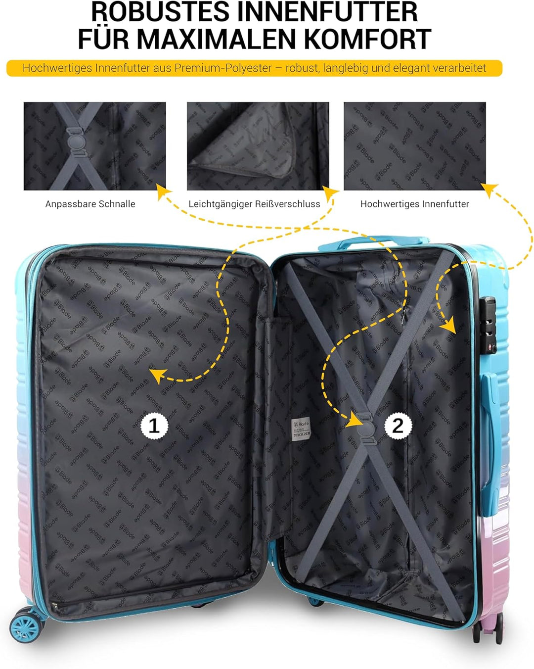 Blade Erweiterbares Handgepäck - Hartschalen Koffer Trolley - Leichter Reisekoffer Handgepäck aus AB