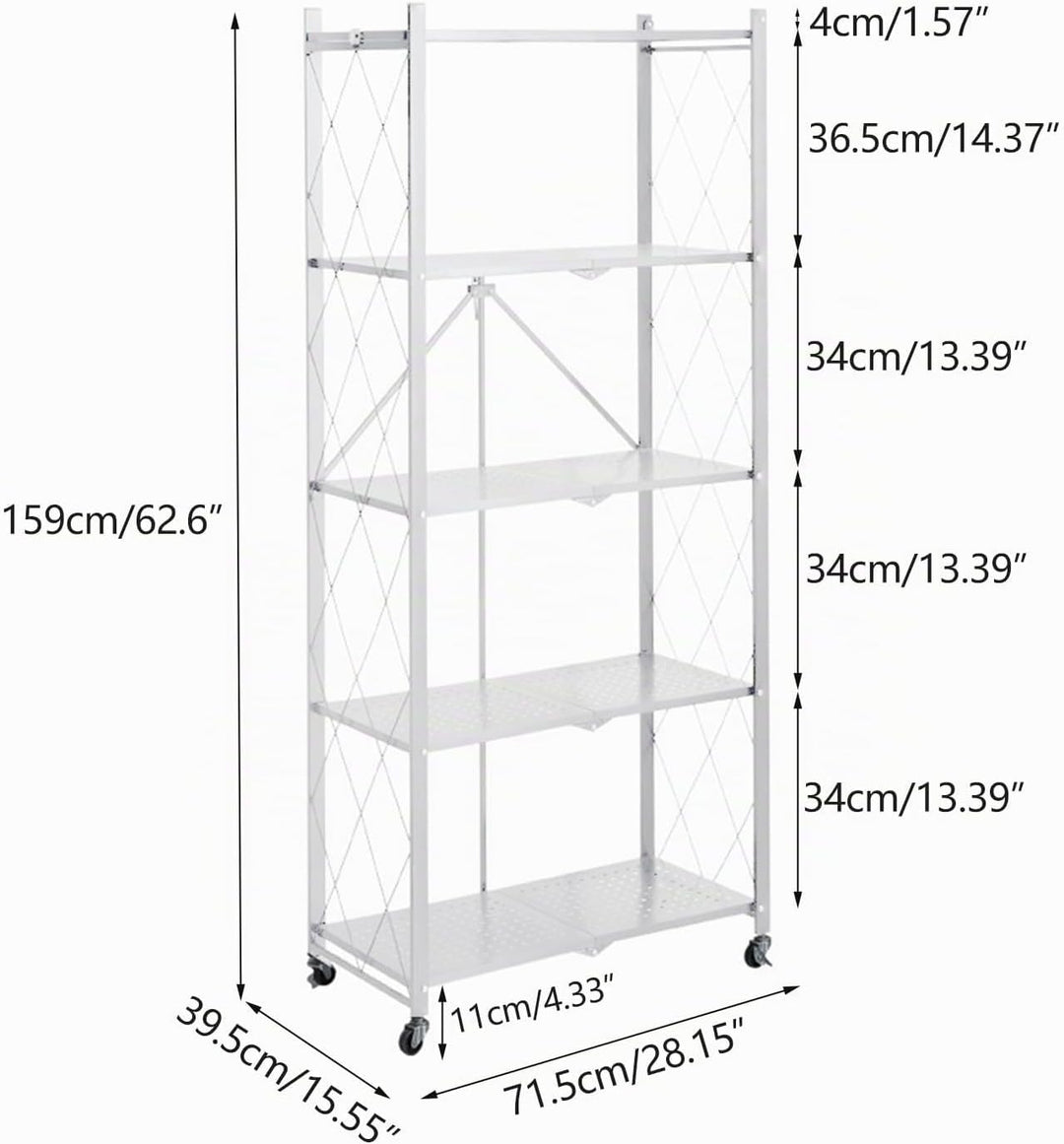 Klappbar Servierwagen mit 4 Rollen, Rollwagen klappbar 3/4/5 Etage Mobile Storage Folding Trolley Mi