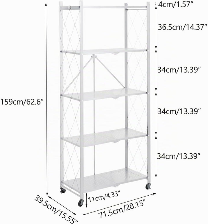 Klappbar Servierwagen mit 4 Rollen, Rollwagen klappbar 3/4/5 Etage Mobile Storage Folding Trolley Mi
