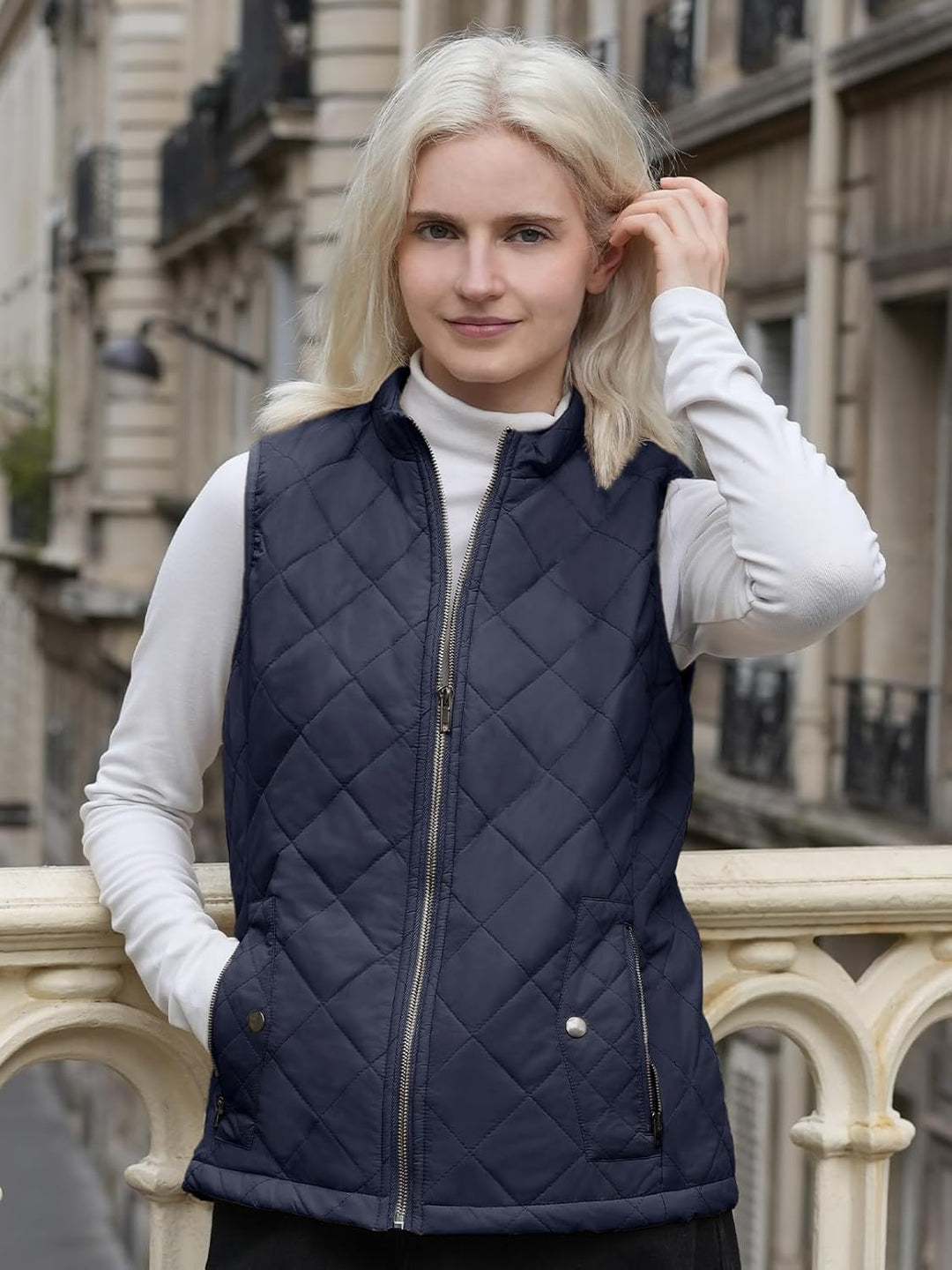 fuinloth Damen Weste mit Stehkragen Westen Steppweste Leicht Ärmellos Jacke mit Reissverschluss Tasc