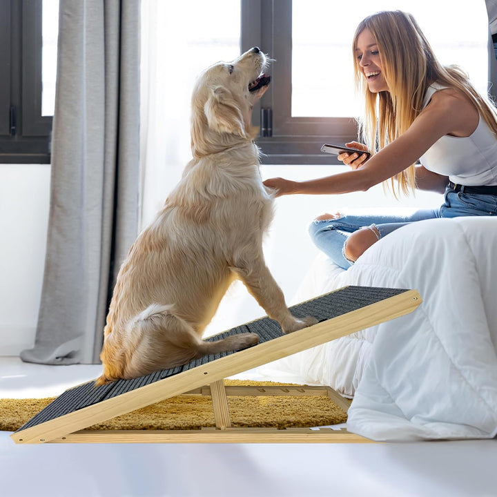 HENGMEI Hundetreppe, Holz Hunderampe, Klappbar Katzentreppe, rutschfeste Katzenleiter, Haustiertrepp
