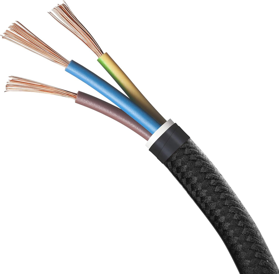 Amarcords - Textilkabel für Lampen SCHWARZ, rund, Seide, 20 Meter, mit Erdung 3x0,75 - Stoffkabel mi
