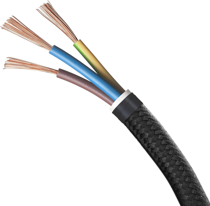 Amarcords - Textilkabel für Lampen SCHWARZ, rund, Seide, 3 Meter, mit Erdung 3x0,75 - Stoffkabel mit