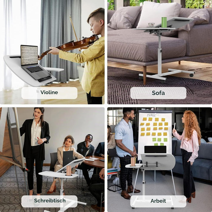 PIPIPOXER Laptoptisch Höhenverstellbar 61-91 cm, 60×40cm Mobiler Stehtisch mit 4 Rollen &amp; 1 Stopp-Le