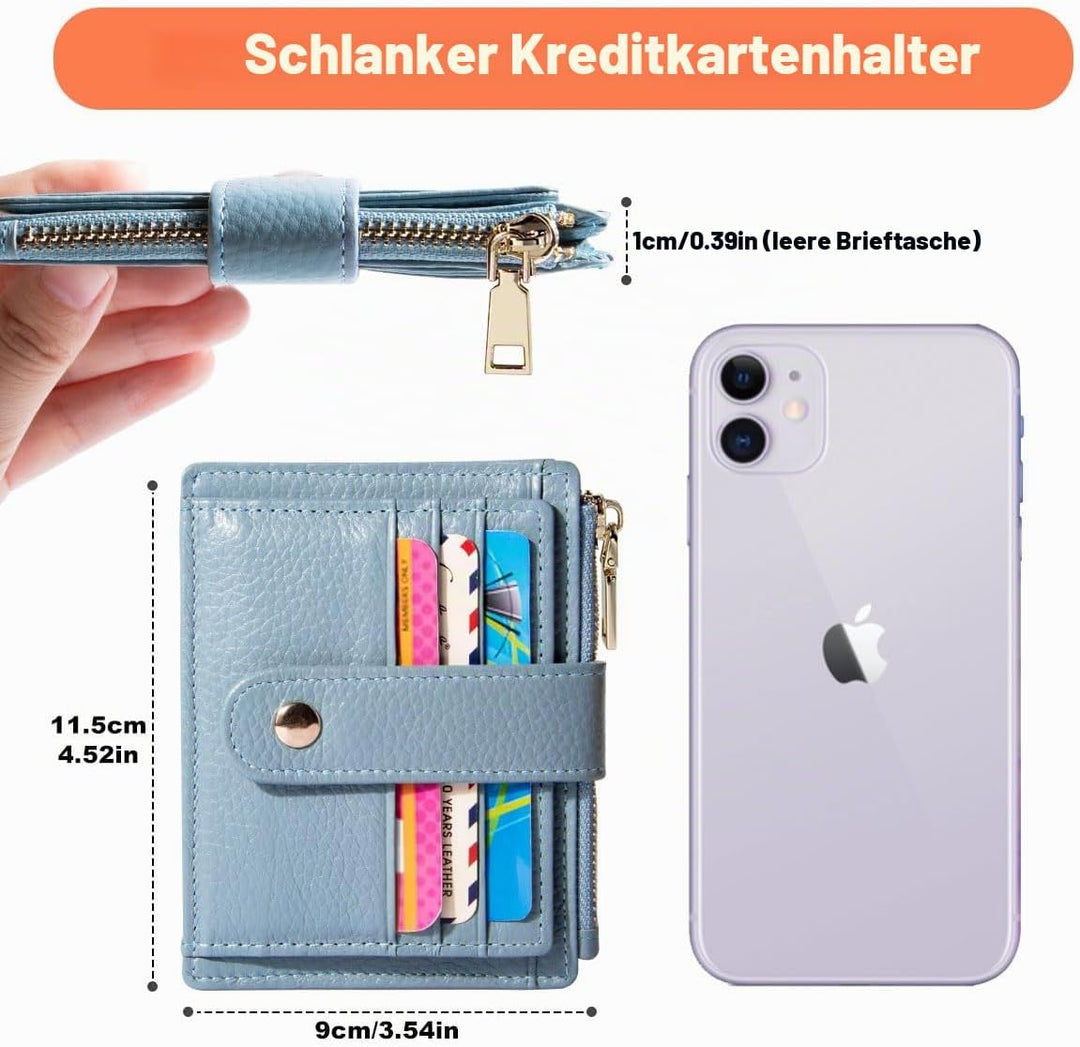 Kreditkartenetui Damen Echtes Leder Geldbörse Damen Klein RFID Schutz Kartenetui mit Münzfach Herren
