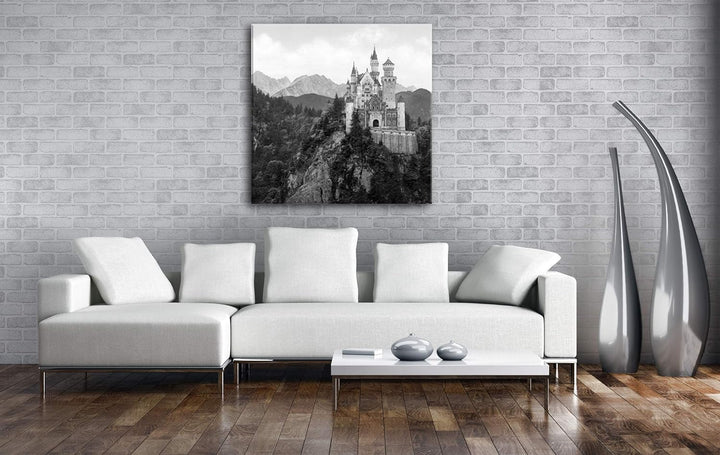 deyoli einladende Burg Neuschwanstein Format: 60x60 Effekt: Schwarz&Weiss als Leinwandbild, Motiv au