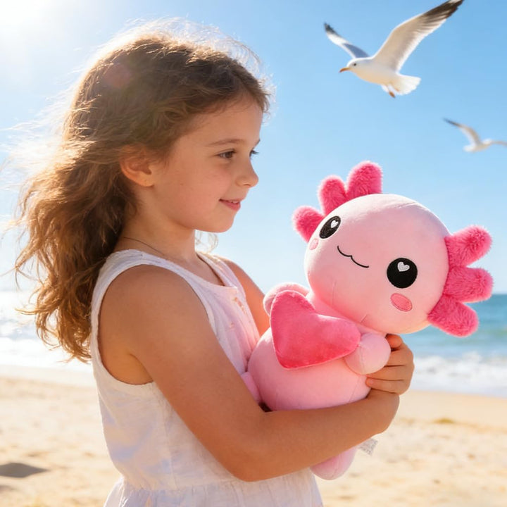 Axolotl Plüschtier Kuscheltier Stofftier, 30cm Kawaii Axolotl Plüsch mit Herz, Salamander Plüschtier