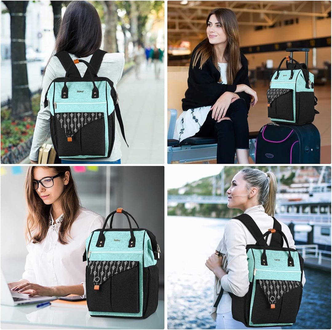 Rucksack Damen, Schulrucksack Mädchen, 15,6 Zoll Laptop Rucksack mit USB Ladeanschluss, Rucksack Ges