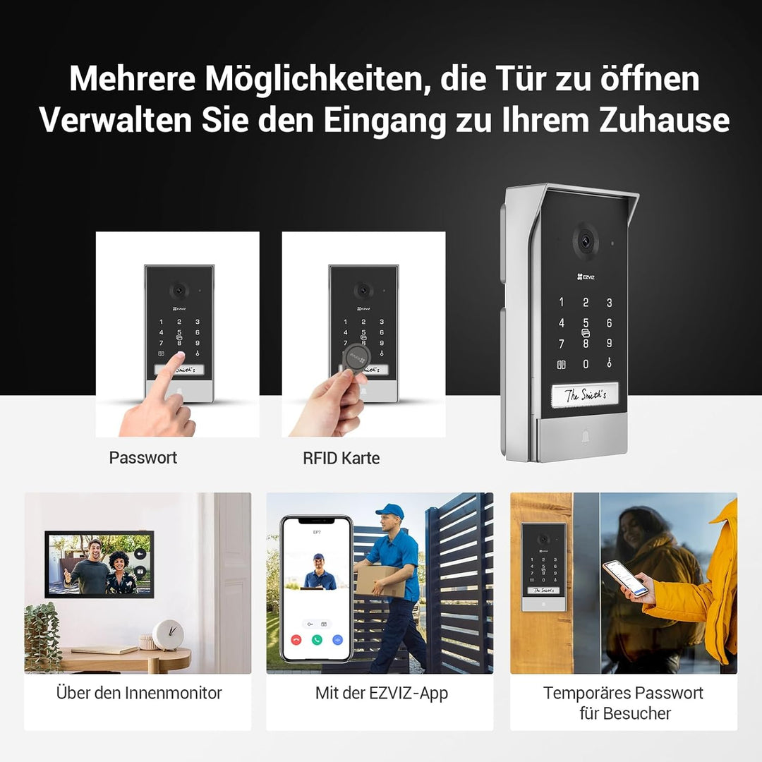 EZVIZ Akku Video Türsprechanlage mit Solarpanel, 2K Gegensprechanlage mit Kamera, 7" Farb-Touchscree