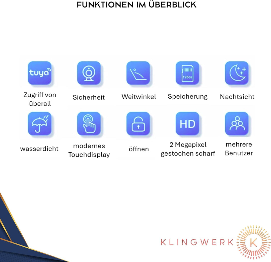 KLINGWERK IC1 Video Türsprechanlage, 2-Draht Technik, Unterputz, 170° Weitwinkel Kamera mit 7 Zoll T