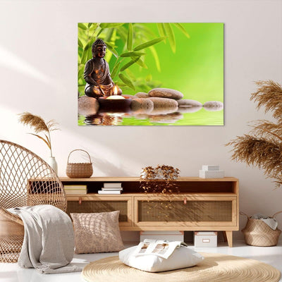 Bilder auf Leinwand 100x70cm Leinwandbild Buddhismus Feng Shui Spa Bambus Gross Wanddeko Bild Schlaf