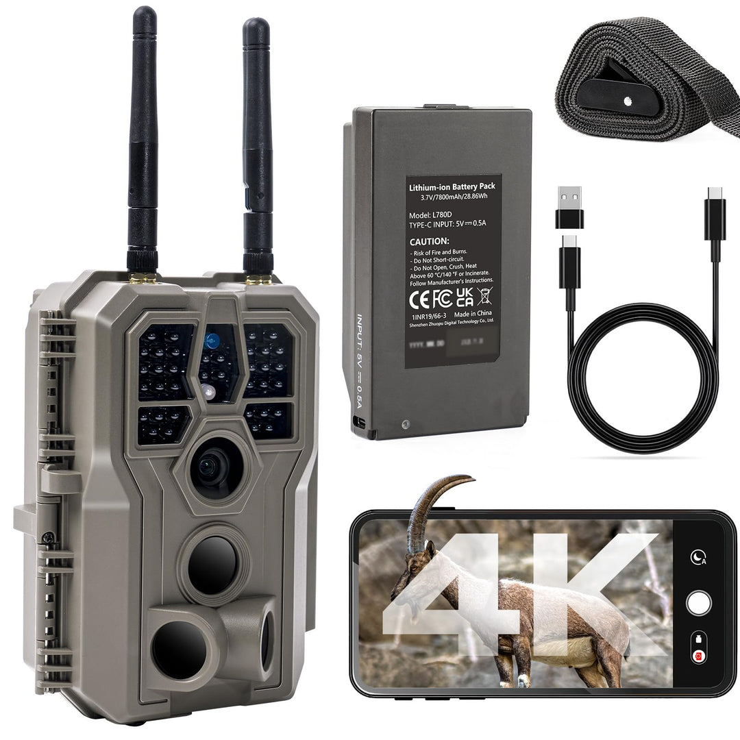 GardePro E8 2.0 Pro 4K Wildkamera WLAN mit 7800mAh Akku, 50 Meter lokale WLAN-Reichweite, 64MP Wildk