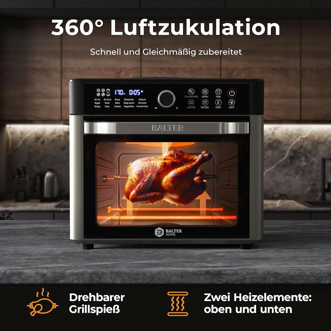 Balter Heissluftfritteuse XXL 22L Airfryer, 200 Programme, 40°-230°, Dörrautomat, 16 in 1 heissluftf