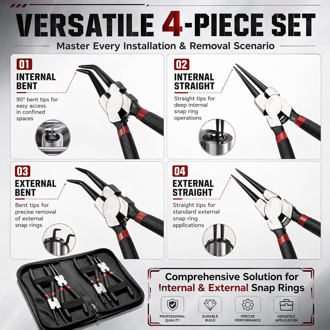 4 Stück Sprengringzangen Set, 180mm Seegeringzange Set, Sicherungsringzangen, Segeringen Zangen Sets