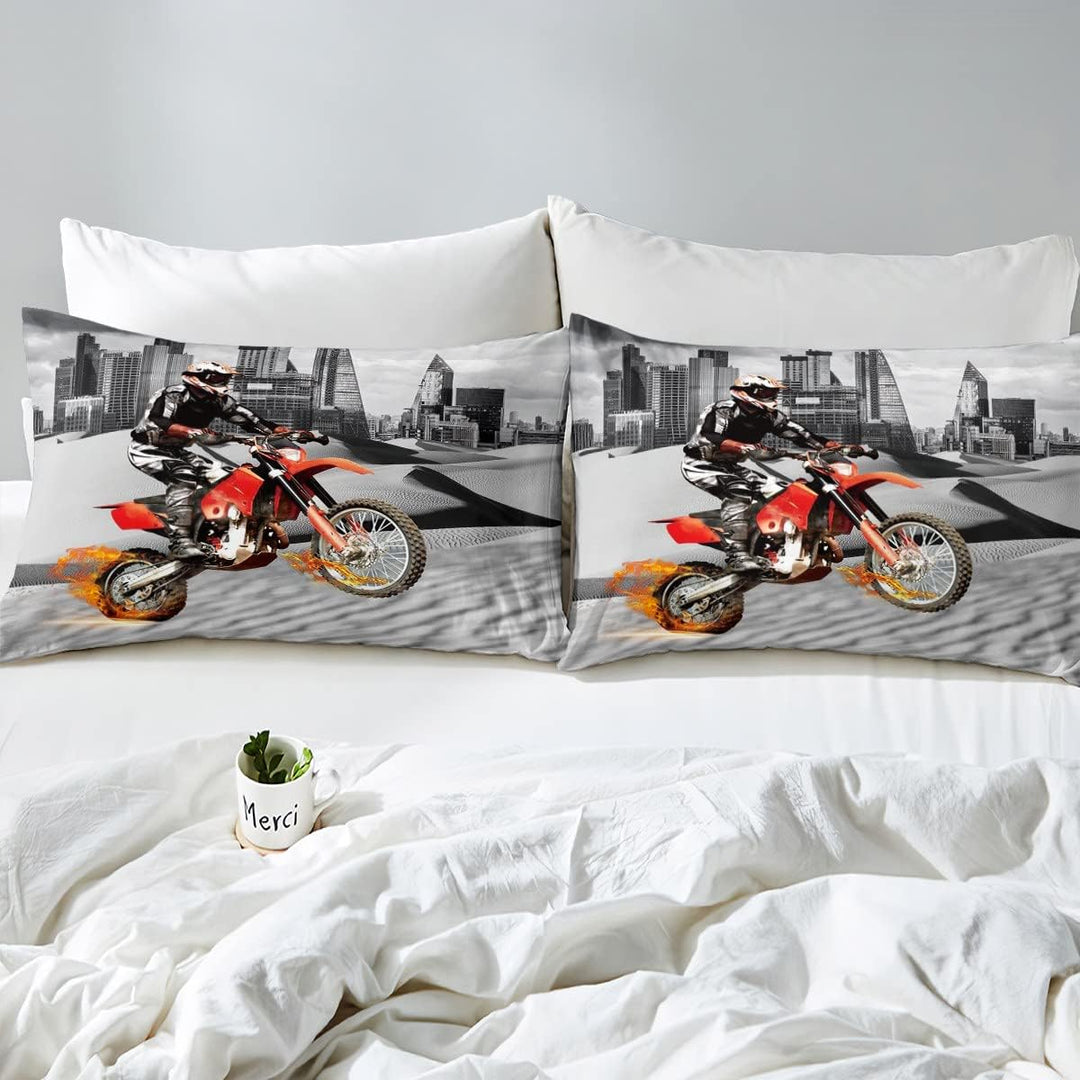 Motorrad 3D Print Betten Set Grau Stadt Moto-Cross Bettwäsche Set Microfaser Himmlische Qualität (12