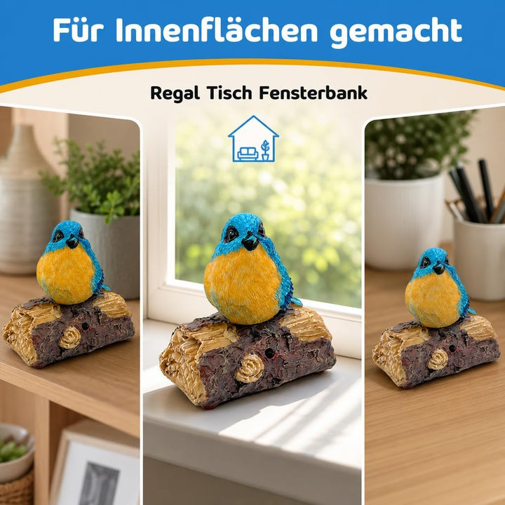 MIJOMA Dekovogel mit Vogelgezwitscher & Bewegungsmelder – Zwitschernder Vogel auf AST, Handbemalt, 1