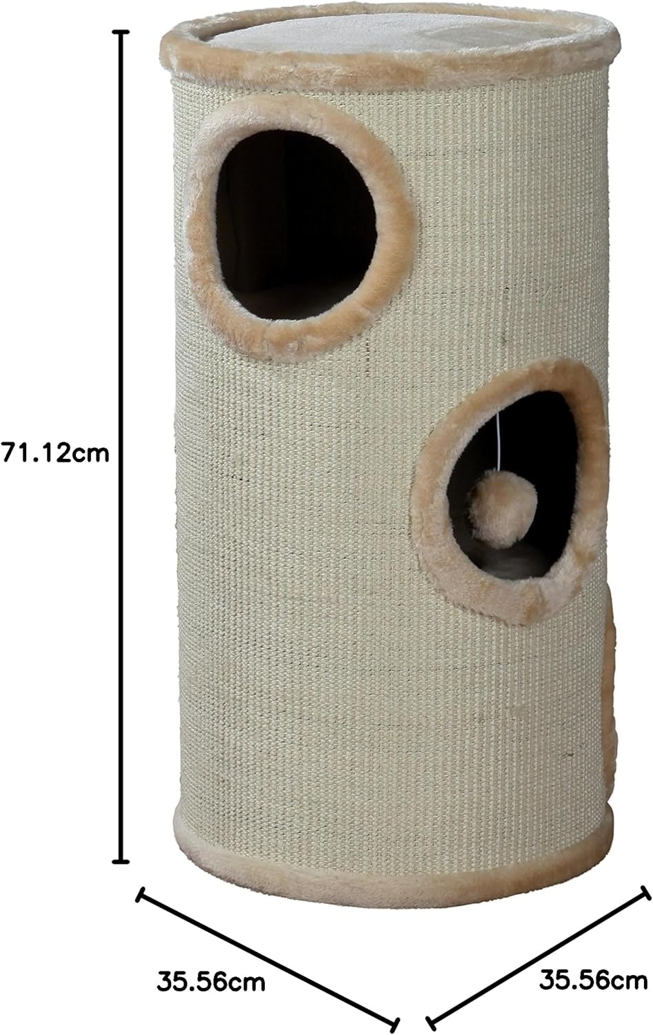 TRIXIE Kratztonne für Katzen Samuel 70 cm in natur/beige – dreistöckige Katzentonne mit gepolsterter