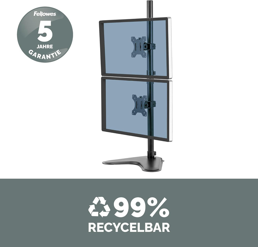 Fellowes Monitorarm Seasa mit Standfuss - höhenverstellbar - für 2 Monitore übereinander bis je 81,2