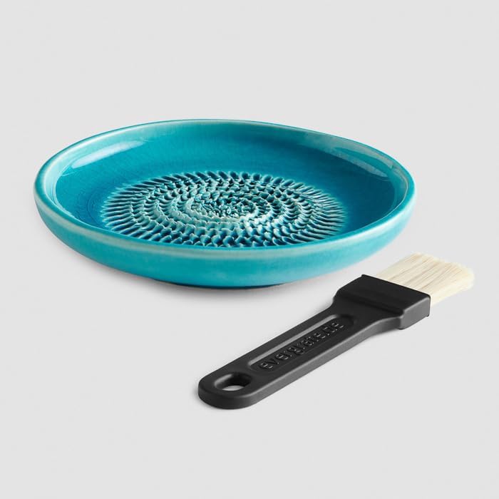 evergrate Geniales Duo: Tellerreibe + Dipschale Motiv Türkis mit 2 Küchenpinsel und 2 Rezepthefte, T
