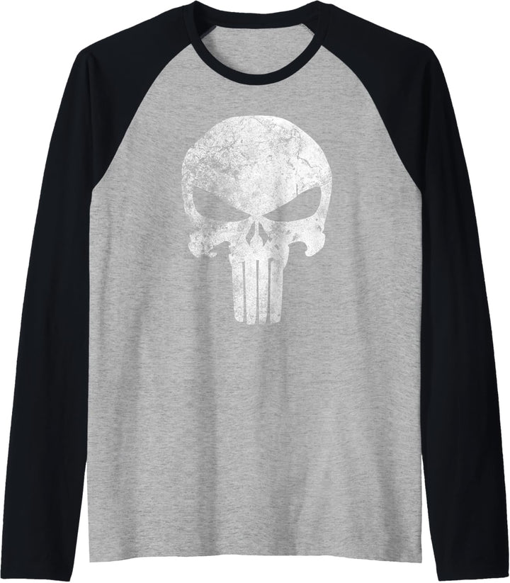 Marvel Punisher Skull Symbol Distressed Raglan