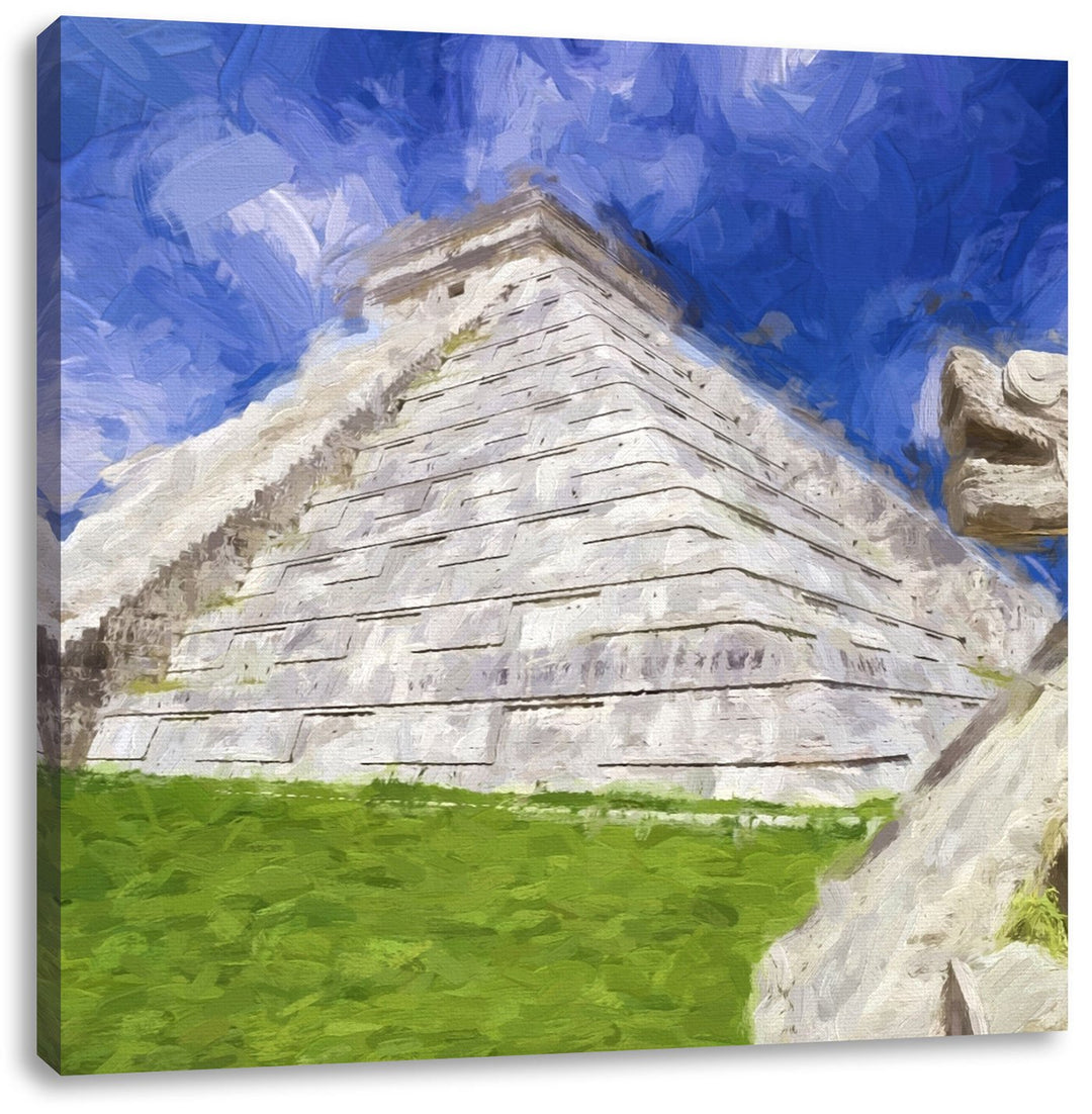 Maya Tempel in Mexiko, Format: 70x70 auf Leinwand, XXL riesige Bilder fertig gerahmt mit Keilrahmen,