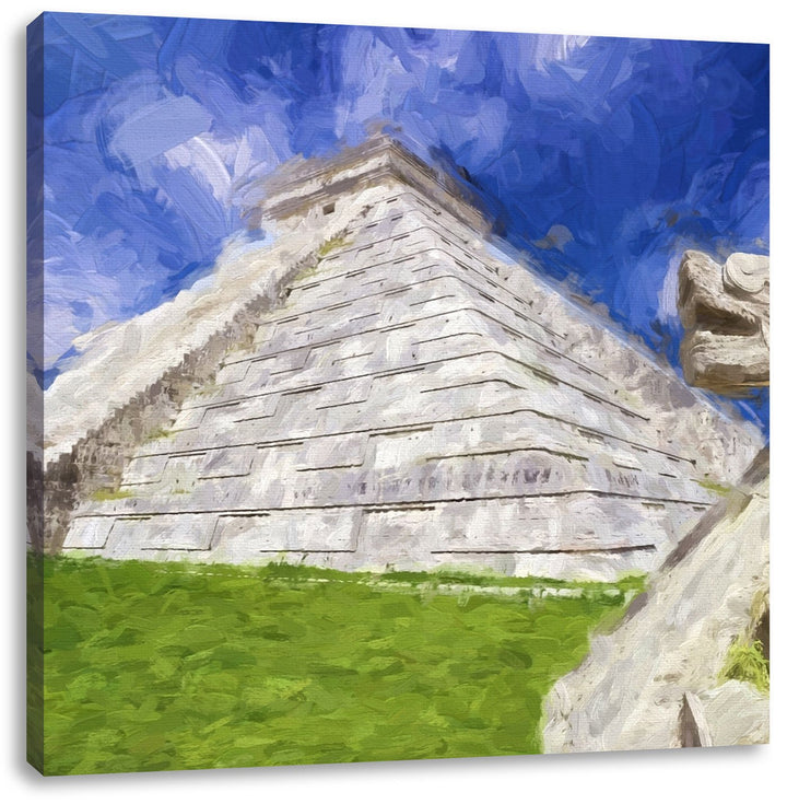 Maya Tempel in Mexiko, Format: 70x70 auf Leinwand, XXL riesige Bilder fertig gerahmt mit Keilrahmen,