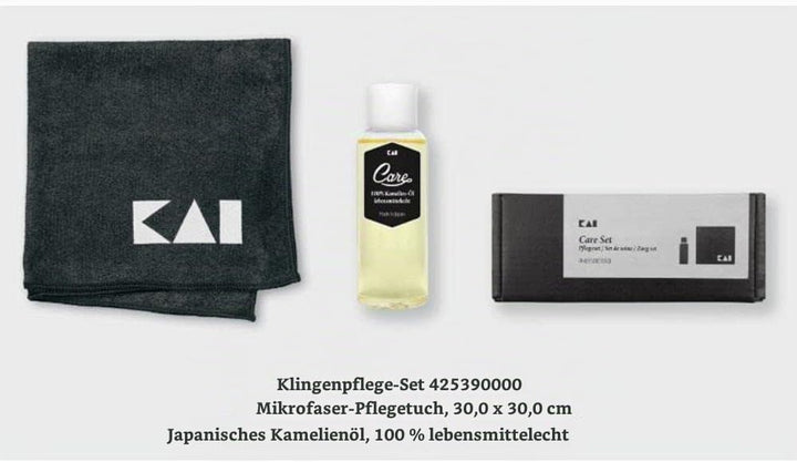 KAI Japanisches Kamelien-Öl (100 ml, 100% lebensmittelecht), Microfaser Pflegetuch (40 x 40 cm) prof