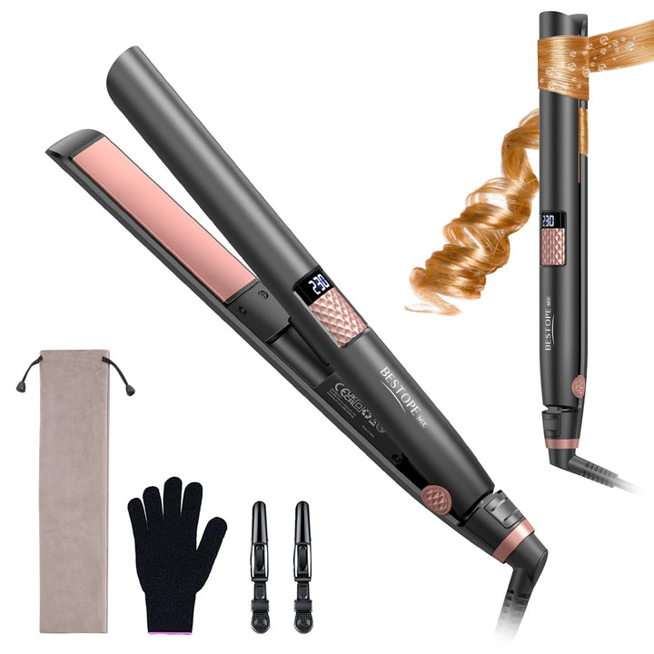 BESTOPE MIX Glätteisen Locken und Glätten 2-In-1, Rosa und Schwarz, Rosa und Schwarz