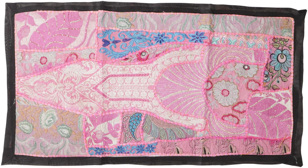 GURU SHOP Indischer Wandteppich Patchwork Wandbehang, Tischläufer, Einzelstück 85x45 cm - Muster 11,