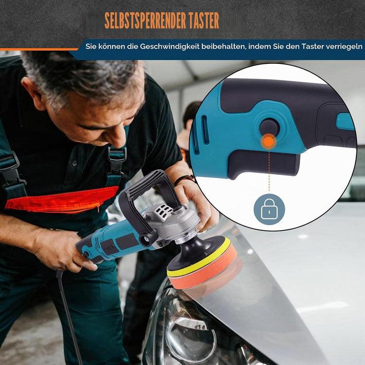 Poliermaschine Auto Akku 1600W mit 5”, 6” und 7” Polierpads für Autos, Poliermaschine mit 6 Variable