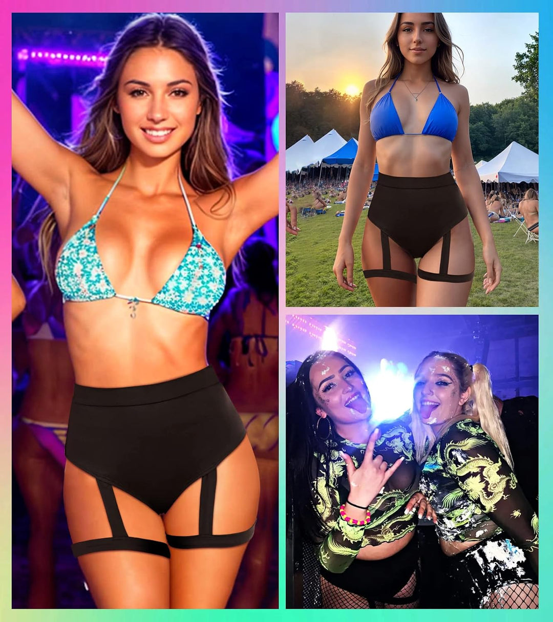 EVELUST Rave Booty Shorts für Damen – Hoch Taillierte Badeshorts Scrunch Sporthose Kurze Leggings Go