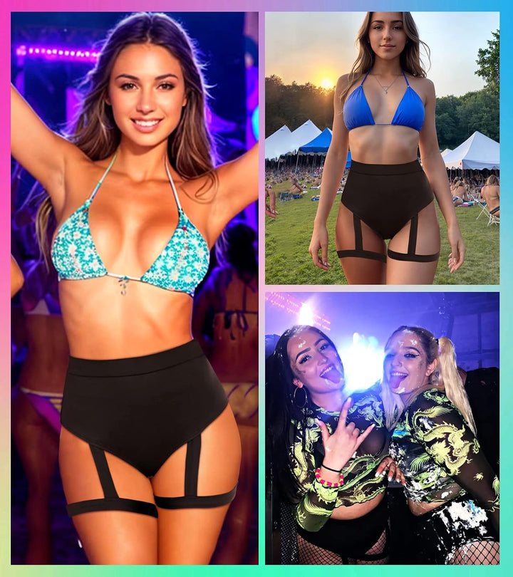 EVELUST Rave Booty Shorts für Damen – Hoch Taillierte Badeshorts Scrunch Sporthose Kurze Leggings Go