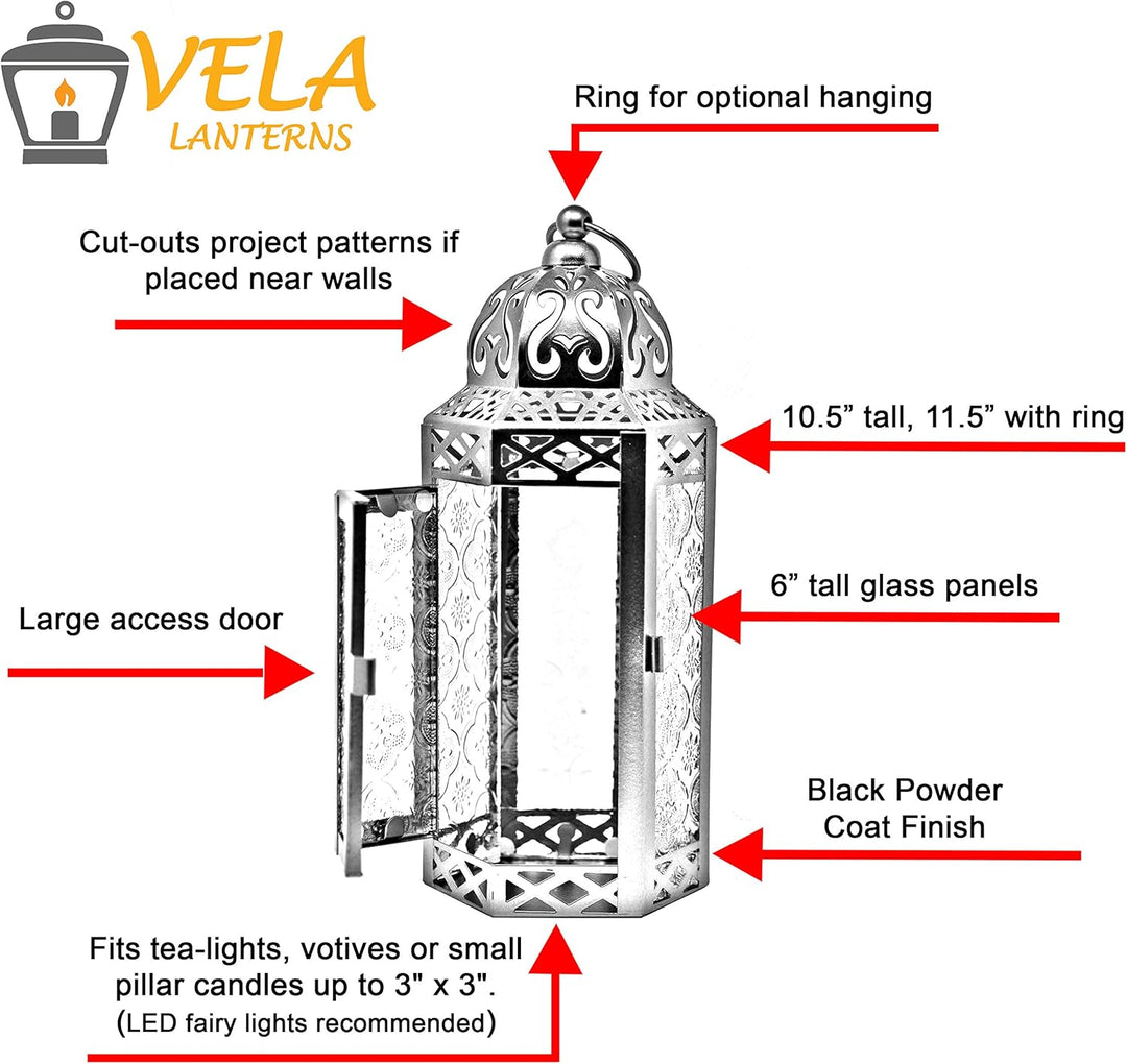 Vela Lanterns Marokkanische Lampenlaterne, dekorativer Kerzenhalter für Innen- und Aussenbereich, He