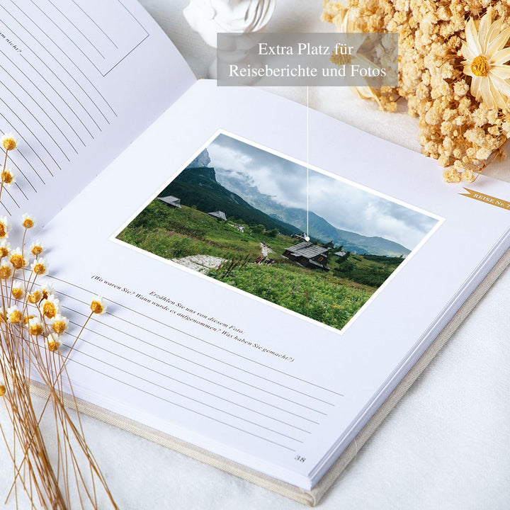 Lanpn Reisetagebuch Notizbuch für Frauen und Männer, Leinen Reisetagebuch zum Ausfüllen Fotobuch Rei