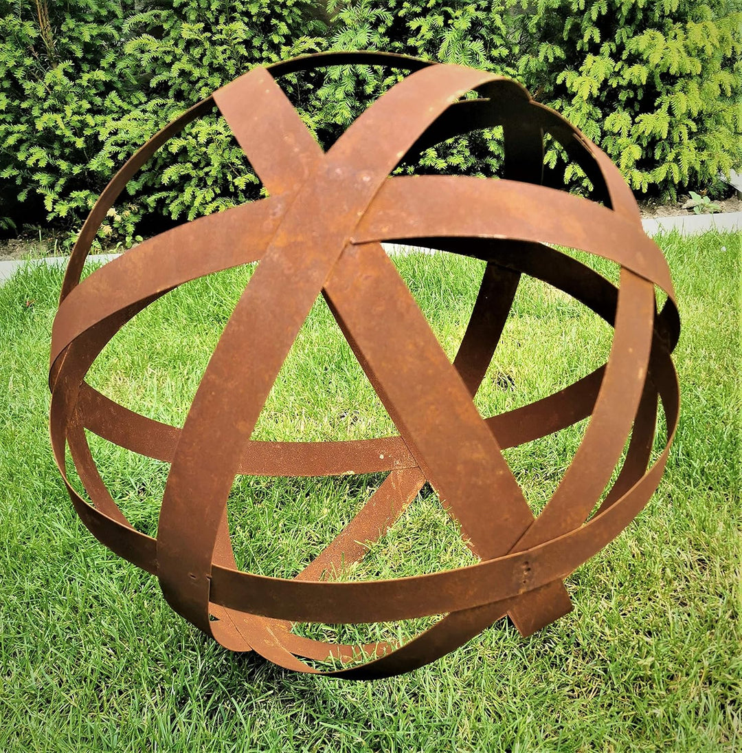 Dekokugel Geflecht 30 cm aus Cortenstahl Rost Geflechtkugel Streifenkugel